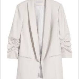 H&M WOMENS LIGHT GRAY H&M+ LINEN-BLEND BLAZER JACKET